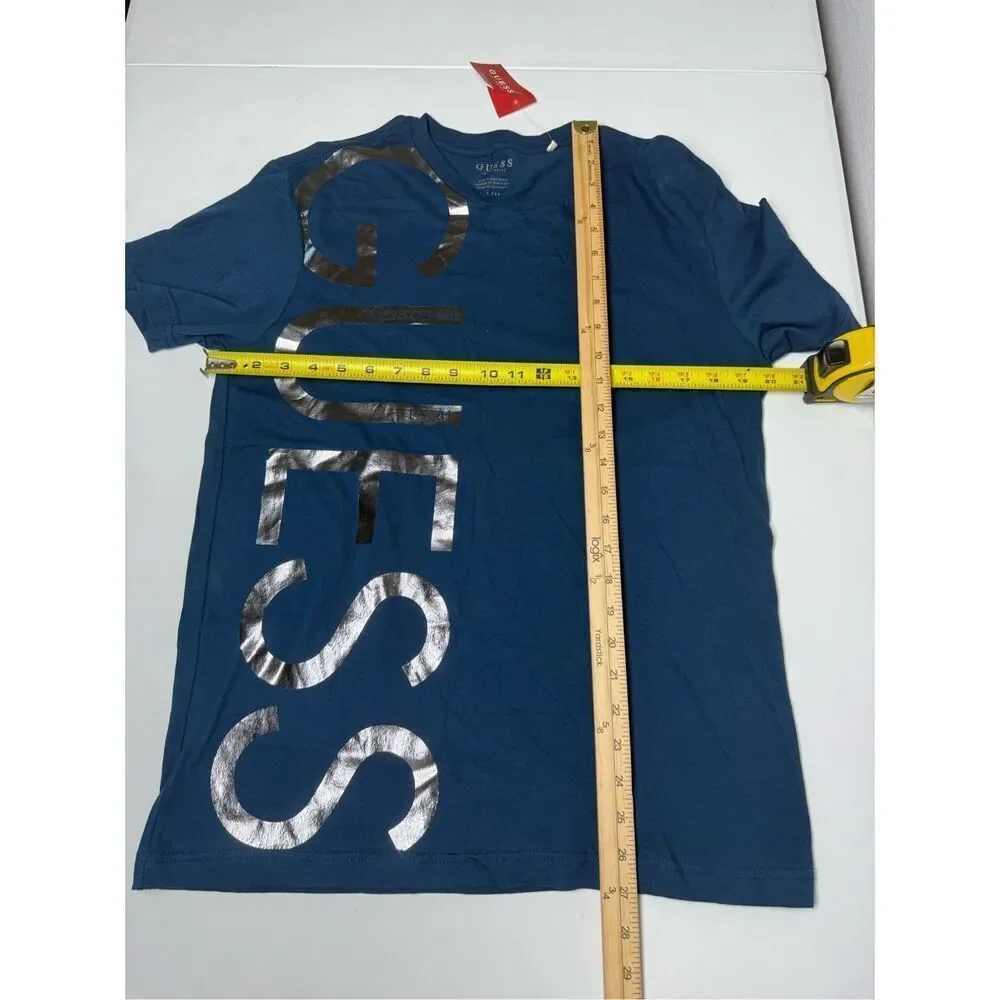 NWT GUESS Los Angeles Men’s Short Sleeve T-Shirt Size M Blue w/Dark Silver - Picture 3 of 6
